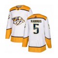 Nashville Predators #5 Dan Hamhuis Authentic White Away Hockey Jersey
