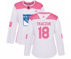 Women Adidas New York Rangers #18 Walt Tkaczuk Authentic White Pink Fashion NHL Jersey