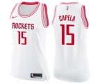 Women's Houston Rockets #15 Clint Capela Swingman White Pink Fashion Basketball Jersey