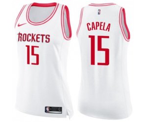 Women\'s Houston Rockets #15 Clint Capela Swingman White Pink Fashion Basketball Jersey