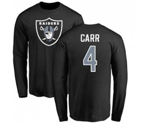 Oakland Raiders #4 Derek Carr Black Name & Number Logo Long Sleeve T-Shirt