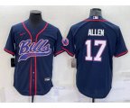Buffalo Bills #17 Josh Allen Navy With Patch Cool Base Stitched Baseball Jersey