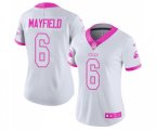 Women Cleveland Browns #6 Baker Mayfield Limited White Pink Rush Fashion Football Jersey