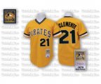 Pittsburgh Pirates #21 Roberto Clemente Authentic Gold Throwback Baseball Jersey