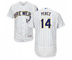 Milwaukee Brewers #14 Hernan Perez White Home Flex Base Authentic Collection Baseball Jersey