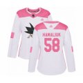 Women San Jose Sharks #58 Dillon Hamaliuk Authentic White Pink Fashion Hockey Jersey