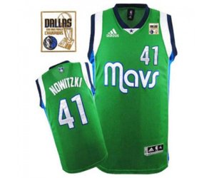 Dallas Mavericks #41 Dirk Nowitzki Swingman Green Champions Patch Basketball Jersey