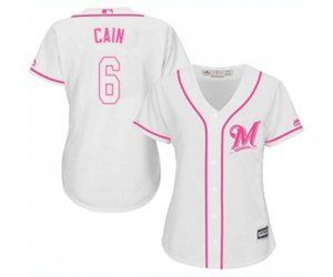 Women\'s Milwaukee Brewers #6 Lorenzo Cain Replica White Fashion Cool Base Baseball Jersey