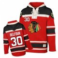Old Time Hockey Chicago Blackhawks #30 ED Belfour Premier Red Sawyer Hooded Sweatshirt NHL Jersey