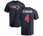 New England Patriots #4 Jarrett Stidham Navy Blue Name & Number Logo T-Shirt