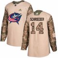 Columbus Blue Jackets #14 Jordan Schroeder Authentic Camo Veterans Day Practice NHL Jersey