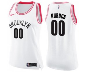 Women\'s Brooklyn Nets #00 Rodions Kurucs Swingman White Pink Fashion Basketball Jersey
