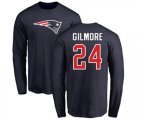 New England Patriots #24 Stephon Gilmore Navy Blue Name & Number Logo Long Sleeve T-Shirt