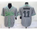Philadelphia Eagles #11 AJ Brown Grey With Patch Cool Base Stitched Baseball Jersey