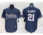 Dallas Cowboys #21 Ezekiel Elliott Navy Blue Pinstripe With Patch Cool Base Stitched Baseball Jersey