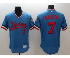 Men Minnesota Twins #7 Joe Mauer Majestic Blue Flexbase Authentic Collection Cooperstown Player Jersey