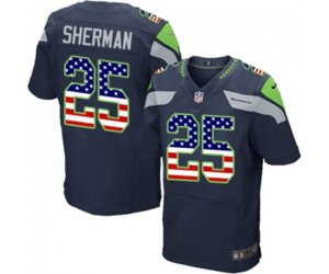 Seattle Seahawks #25 Richard Sherman Elite Navy Blue Home USA Flag Fashion Football Jersey