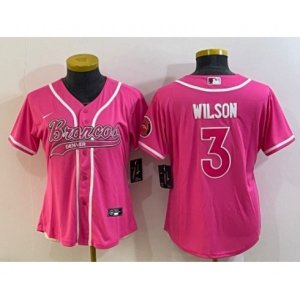 Women Denver Broncos #3 Russell Wilson Pink With Patch Cool Base Stitched Baseball Jersey