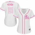 Women's Miami Marlins #21 Christian Yelich Authentic White Fashion Cool Base MLB Jersey