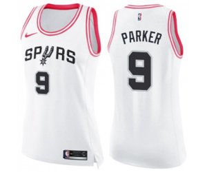 Women\'s San Antonio Spurs #9 Tony Parker Swingman White Pink Fashion Basketball Jersey