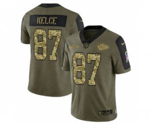 Kansas City Chiefs #87 Travis Kelce 2021 Olive Camo Salute To Service Limited Stitched Football Jersey