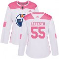 Women Edmonton Oilers #55 Mark Letestu Authentic White Pink Fashion NHL Jersey