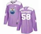 Edmonton Oilers #58 Anton Slepyshev Authentic Purple Fights Cancer Practice NHL Jersey