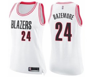 Women\'s Portland Trail Blazers #24 Kent Bazemore Swingman White Pink Fashion Basketball Jersey
