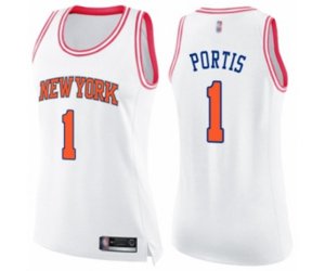 Women\'s New York Knicks #1 Bobby Portis Swingman White Pink Fashion Basketball Jersey