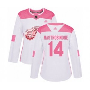 Women\'s Detroit Red Wings #14 Robert Mastrosimone Authentic White Pink Fashion Hockey Jersey