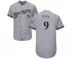 Milwaukee Brewers #9 Manny Pina Grey Road Flex Base Authentic Collection Baseball Jersey