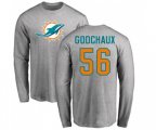 Miami Dolphins #56 Davon Godchaux Ash Name & Number Logo Long Sleeve T-Shirt