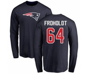 New England Patriots #64 Hjalte Froholdt Navy Blue Name & Number Logo Long Sleeve T-Shirt
