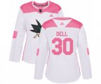 Women Adidas San Jose Sharks #30 Aaron Dell Authentic White Pink Fashion NHL Jersey