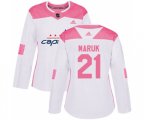 Women Washington Capitals #21 Dennis Maruk Authentic White Pink Fashion NHL Jersey