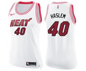 Women\'s Miami Heat #40 Udonis Haslem Swingman White Pink Fashion Basketball Jersey