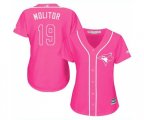 Women's Toronto Blue Jays #19 Paul Molitor Authentic Pink Fashion Cool Base Baseball Jersey