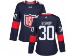 Women Adidas Team USA #30 Ben Bishop Premier Navy Blue Away 2016 World Cup Hockey Jersey