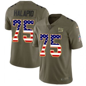 New York Giants #75 Jon Halapio Limited Olive USA Flag 2017 Salute to Service NFL Jersey