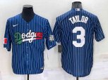 Los Angeles Dodgers #3 Chris Taylor Navy Blue Pinstripe 2020 World Series Cool Base Nike Jersey