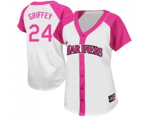 Women\'s Seattle Mariners #24 Ken Griffey Authentic White Pink Splash Fashion Baseball Jersey