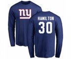New York Giants #30 Antonio Hamilton Royal Blue Name & Number Logo Long Sleeve T-Shirt