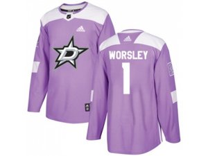 Dallas Stars #1 Gump Worsley Purple Authentic Fights Cancer Stitched NHL Jersey