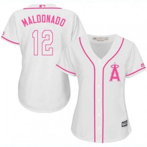 Women\'s Los Angeles Angels of Anaheim #12 Martin Maldonado Replica White Fashion Cool Base MLB Jersey