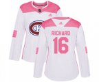 Women Montreal Canadiens #16 Henri Richard Authentic White Pink Fashion NHL Jersey