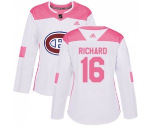 Women Montreal Canadiens #16 Henri Richard Authentic White Pink Fashion NHL Jersey