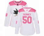 Women Adidas San Jose Sharks #50 Chris Tierney Authentic White Pink Fashion NHL Jersey