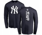New York Yankees #34 J.A. Happ Navy Blue Backer Long Sleeve T-Shirt