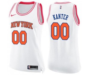 Women\'s New York Knicks #00 Enes Kanter Swingman White Pink Fashion Basketball Jersey