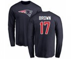 New England Patriots #17 Antonio Brown Navy Blue Name & Number Logo Long Sleeve T-Shirt